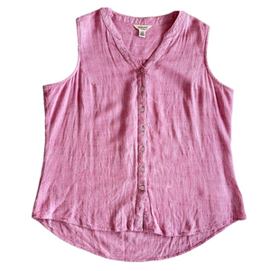 Weatherproof Vintage Linen Pink Button Down Shirt Sleeveless Size Large Girlcore